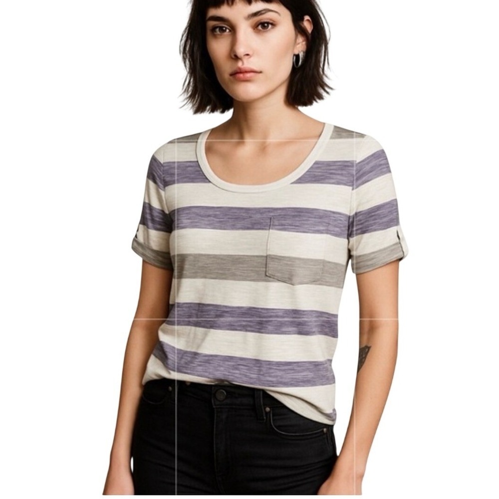 Banana Republic Striped Scoop‎ Neck Roll Tab Pocket Tee  XS